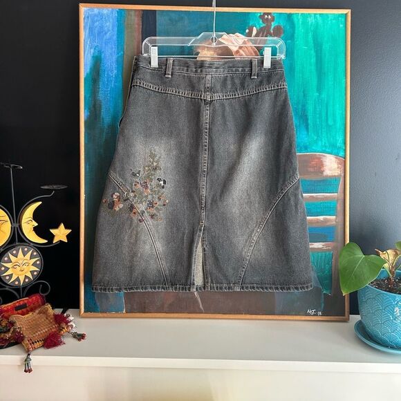 Tristan & Iseut Embroidered A-Line Denim Skirt 29" M - Picture 6 of 16